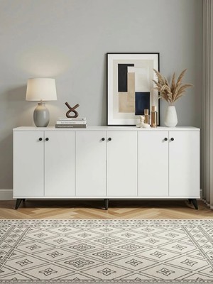 Dienni Simple Konsol 6 Raflı 6 Kapaklı 180X44X80 Beyaz