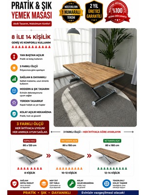 Sehpam Akıllı Yan Baştan Açılır Akıllı Yemek Masası Mdf Tabla Alt Mekanizma Metal Krom Kaplama