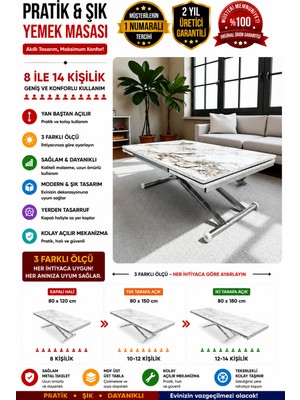 Sehpam Akıllı Yan Baştan Açılır Akıllı Yemek Masası Mdf Tabla Alt Mekanizma Metal Krom Kaplama
