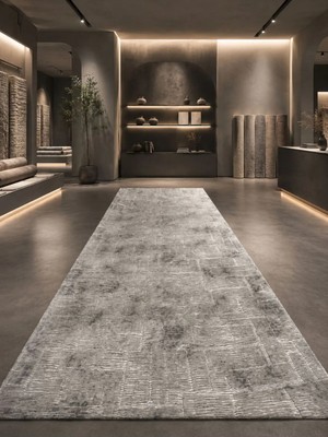Dinarsu Antiq Halı Gri Geçişli Modern Kaymaz Taban Salon Hol, Koridor Mutfak Yıkanabilir Jel Kesme Yolluk