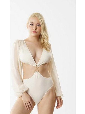 D Lingerie Écru Élégance Şifon Kollu Mayokini DM3812