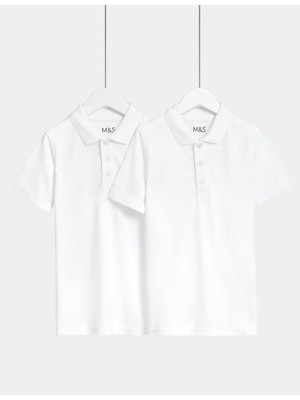 Marks & Spencer Saf Pamuklu 2'li Kısa Kollu Polo Yaka Slim T-Shirt (2-18 Yaş)