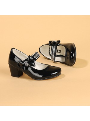 Kiko 752 Rugan Günlük Kız Çocuk 4 cm Topuk Babet Ayakkabı Siyah