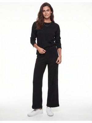 Onloox Siyah Pamuklu Likralı Esnek Kumaş Bisiklet Yaka Basic Rahat Kesim Alt Üst Takım Outfit Sets