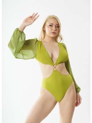 D Lingerie Vert Pistache Şifon Kollu Mayokini DM3812Y
