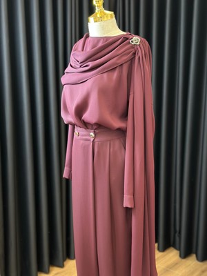 MY312 Mürdüm Renk Omuz Aksesuarlı Takım