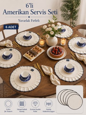 Calina Home 6’lı Keten Leke Tutmayan Duck Kumaş Beyaz Fırfırlı Bıyeli Amerikan Servis Seti/supla