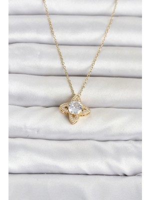 Moresun Buğz 316L Çelik Zincir Gold Renk Yonca Model Kadın Kolye