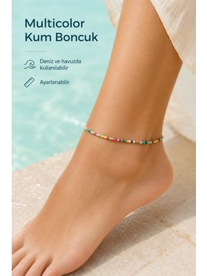 Sacce Scarves & Accessories Multicolor Kum Boncuk Halhal Ayarlanabilir Gold Renk Kapamalı Yazlık Halhal
