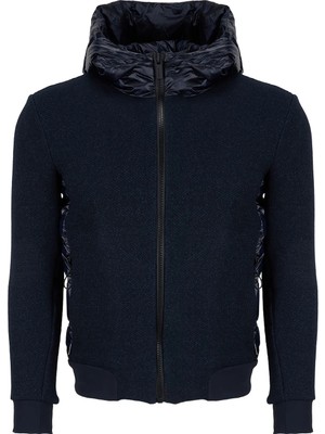 Roberto Ricci Designs Koyu Lacivert Erkek Slim Fit Kapitone Mont Hard Duck Hood Zip Soft Jacket