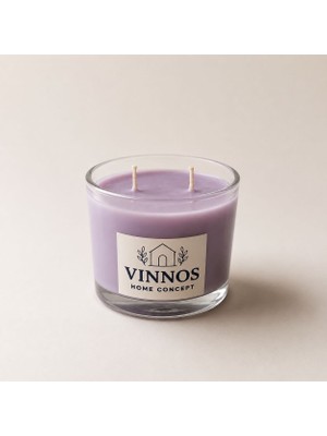 Vinnos Home & Concept %100 Doğal Balmumu Çift Fitilli Kokulu Mum | El Yapımı Dekoratif Cam Mum | 235 gr | 8 cm Çap | 6 cm Boy | Hediyelik
