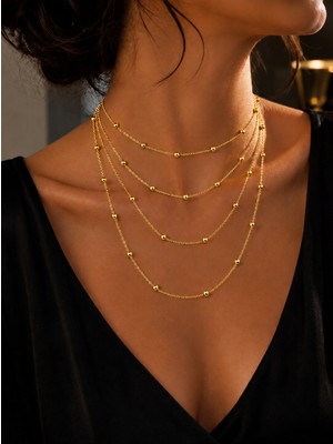 Adata Jewelry 4 Lü Choker Kadın Kombin Kolye Gold / Rose Renk