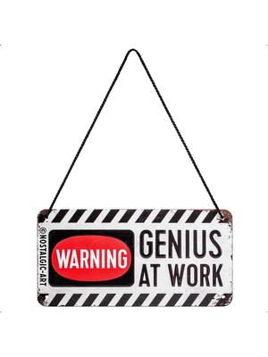 Nostalgic-Art 28007 Dikkat – Genius At Work | Sac Levha | Haengeschild | Kapı Levhası | Dahil, 10 x 20 cm