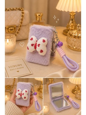 Biton Toptan Peluş Papyon  Detaylı Cep Aynası Anahtarlık – Kawaii Çanta Charmı Cep Çanta Makyaj Aynası-B