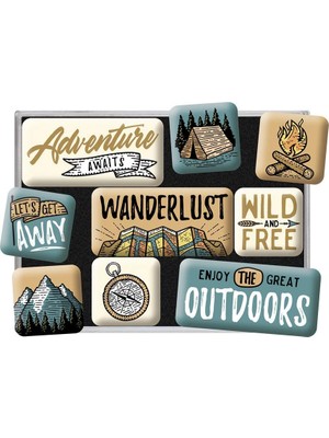 Nostalgic-Art Retro Buzdolabı Mıknatısları, 9 Adet, Outdoor Adventure – Kamp Hayranları Için Hediye Fikri, Mıknatıslı Tahta Için Mıknatıslı Set, Vintage Tasarım