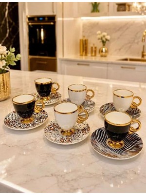Acar KAI-009641 Elysion Karışık 6lı Porselen Kahve Fincan Takımı