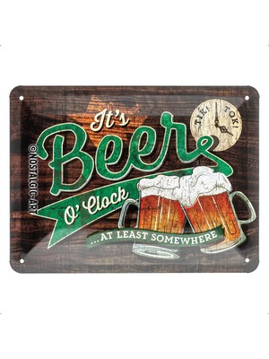 Nostalgic-Art Open Bar – Beer O\' Clock Glasses – Bira Hayranları Için Hediye Fikri Retro Sac Levha, Metal, Dekorasyon Için Vintage Tasarım, 15 x 20 cm