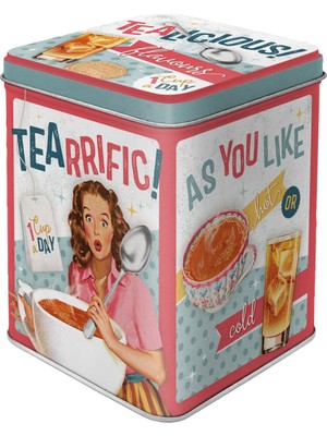 Nostalgic-Art Retro Çay Kutusu, Tealicious & Tearrific – Nostalji Hayranları Için Hediye Fikri, Çay ve Çay Poşeti Saklama, Vintage Dekorasyon, 100 G