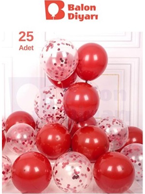Empressco 25 Adet Kırmızı ve Şeffaf Konfetli Lateks Balon Seti