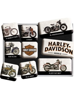 Nostalgic-Art Harley-Davidson Retro Buzdolabı Mıknatısları, 9 Adet, Model Tablosu, Bisikletçiler Için Hediye Fikri, Mıknatıslı Tahta Için Mıknatıslı Set, Vintage Tasarım