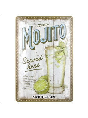 Nostalgic-Art Mojito Served Here Retro Sac Levha, 20 x 30 Cm, Hediye Fikri Bar Aksesuarı Olarak Metal, Vintage Tasarım, Sac Levhalar, Özdeyişler