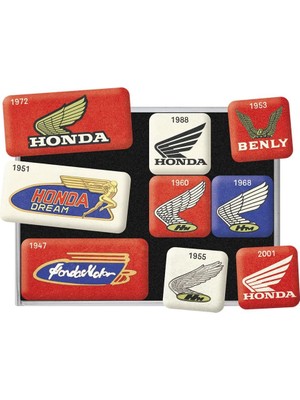 Nostalgic-Art Retro Buzdolabı Mıknatısları, 9 Adet, Honda Mc – Logo Evolution – Honda Aksesuar Hayranları Için Hediye Fikri, Mıknatıslı Tahta Için Mıknatıslı Set, Vintage Tasarım