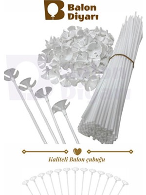 Empressco 100 Adet Beyaz Balon Çubuğu, Balon Tutucu Çubukları Seti