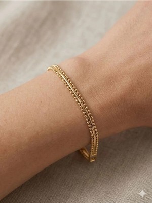 Singularis Premium Gold Renk Üç Sıra Dorika Top Boncuklu Hasır Model Kadın Bijuteri Bileklik