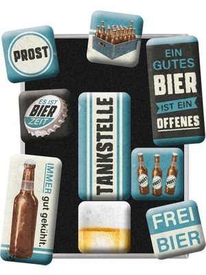 Nostalgic-Art Retro Buzdolabı Mıknatısları, 9 Adet, Bira Benzin Istasyonu – Bira Hayranları Için Hediye Fikri, Mıknatıslı Tahta Için Mıknatıslı Set, Vintage Tasarım