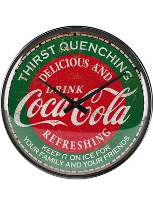 Nostalgic-Art Coca-Cola Thirst Quenching Green Duvar Saati 31 cm Yeşil Yuvarlak