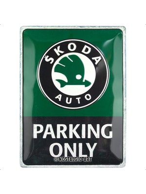 Nostalgic-Art Retro Sac Levha, 30 x 40 Cm, Skoda – Parking Only – Skoda Aksesuar Hayranları Için Hediye Fikri, Metal, Vintage Tasarım