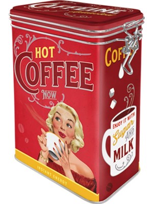 Nostalgic-Art Retro Kahve Kutusu, 1,3 L, Hot Coffee Now – Nostalji Hayranları Için Hediye Fikri, Aroma Kapaklı Sac Kutu, Vintage Tasarım