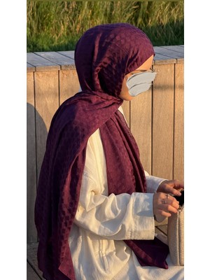 Qalortex Scarf Premium Pamuklu Jakar Şal-Patlıcan Mor