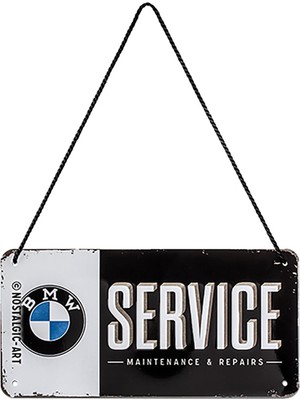 Nostalgic-Art 28001 Retro Asma Levha Bmw – Servis – Araba Aksesuarları Fanları Için Hediye Fikri, Metal, Vintage Tasarım, 10 x 20 cm