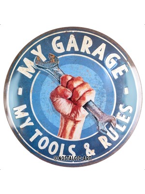 Nostalgic-Art Retro Teneke Levha, Ø 13,7 Inç, My Garage – My Tools & Rules – Mekanik Için Hediye Fikri, Metalden Yapılmış, Vintage Tasarım