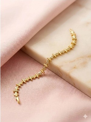 Singularis Premium Gold Zirkon Taşlı Geometrik Tasarım Elegant Bileklik