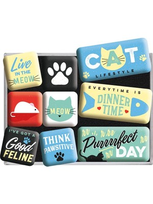Nostalgic-Art Retro Buzdolabı Mıknatısları Cat Lifestyle – Kedi Sahipleri Için Hediye Fikri, Mıknatıslı Tahta Için Mıknatıslı Set, Vintage Tasarım, 9 Adet, 9