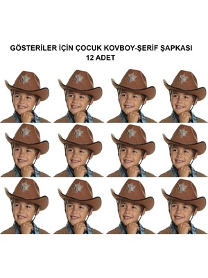 Buğz Kovboy Şerif Şapkası Kahve 12 Adet - Kostüm, Parti ve Gösteri Şapkası