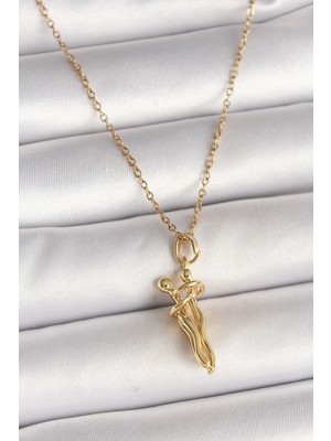 VeraGlobe Buğz 316L Çelik Gold Renk Zincir Sarılma Model Kadın Kolye
