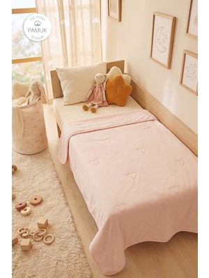 Ocean Home Textile %100 Pamuk Penye Pembe Kalp Nakışlı Bebek Çok Amaçlı Örtü 90 x 120 cm