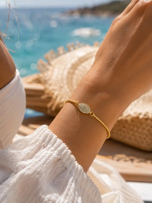 Adata Jewelry Oval Zirkon Taşlı Asansörlü Xuping Çelik Kadın Bileklik Gold Renk