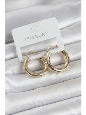 VeraGlobe Buğz Gold Renk Pirinç Halka 25 mm Kadın Küpe