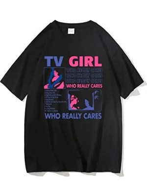 Empressco Siyah Y2K Tarzı Tv Severler ve Rock Şarkısı Baskılı Hip Hop T-Shirt