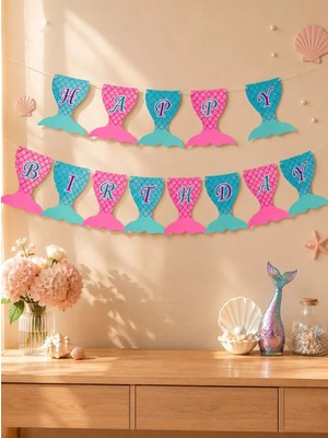 Parti Adresi Deniz Kızı Temalı Happy Birthday Yazısı Doğum Günü Parti Süsü