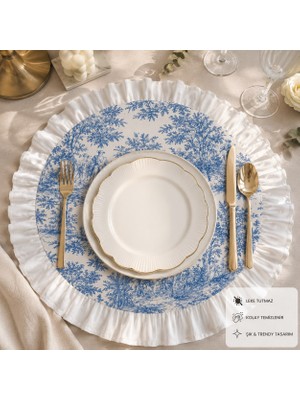 Calina Home 2’li Duck Kumaş Fırfırlı Amerikan Servis Seti - Vintage Bohem Fransız Köylü Desenli Yuvarlak/supla