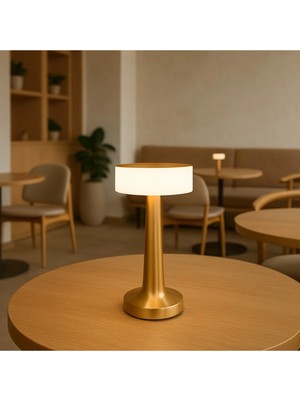 VeraGlobe Buğz Gold Silindir Şarjlı Masa Lambası Modern Dekoratif LED Kablosuz Metal Abajur Modeli