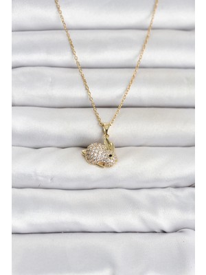 VeraGlobe Buğz 316L Çelik Zincir Gold Renk Zirkon Taşlı Tavşan Model Kadın Kolye