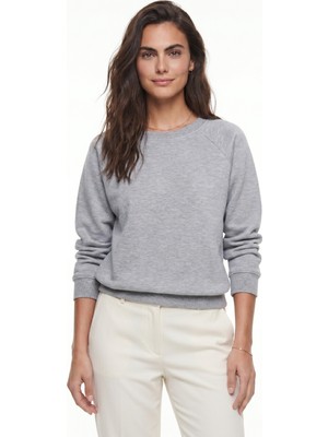 Onloox Gri Melanj Örme Kumaş Bisiklet Yaka Reglan Kol Oversize Ribana Detaylı Sweatshirt