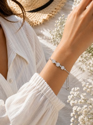 Adata Jewelry Yuvarlak Zirkon Taşlı Top Model Xuping Çelik Asansörlü Kadın Bileklik Gümüş Renk