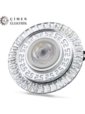 Fun And Market Buğz Noas YL65 1757 Flora LED Çerçeveli 4000K + Mavi Yuvarlak Kristal Cam Spot Kasa - Priz ve Anahtar Için Uyumlu Çerçeve